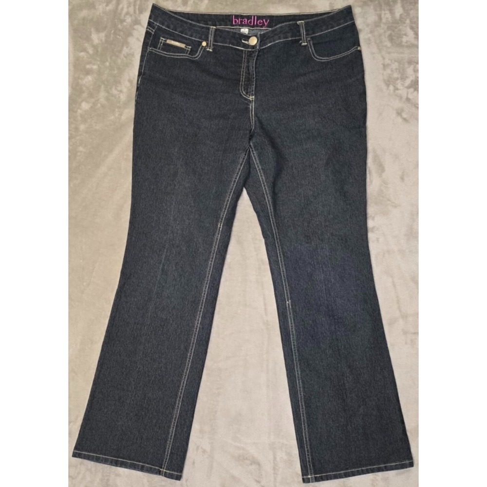 Bootcut Jeans Womens 14 Blue Dark Wash Stretch Studded Bling Embellished Bradley